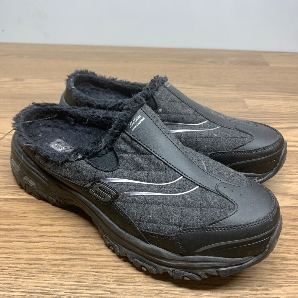 Skechers D'Lites Clogs‎ Womens Size 10 Comfy Steps Lined Shoes Gray Silver 11597